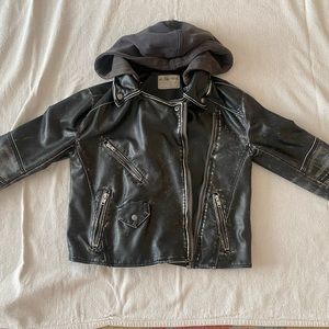 Free People, XS, vegan leather black jacket with removable hood